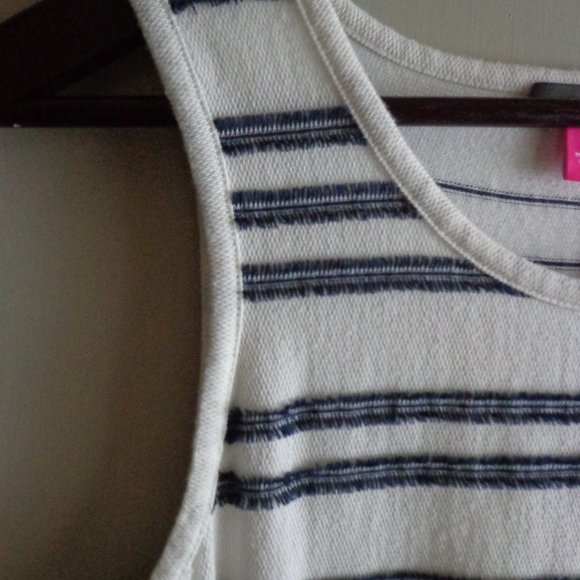 Vince Camuto Sleeveless Dress Pom Pom Hem Stripes Blue/Off Wht - Picture 11 of 14